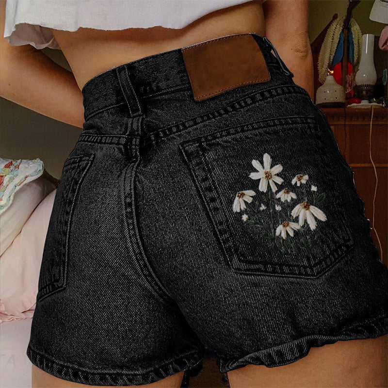 Printed Summer Artistic Vintage Women's Clothing Denim Shorts - Chic Angle